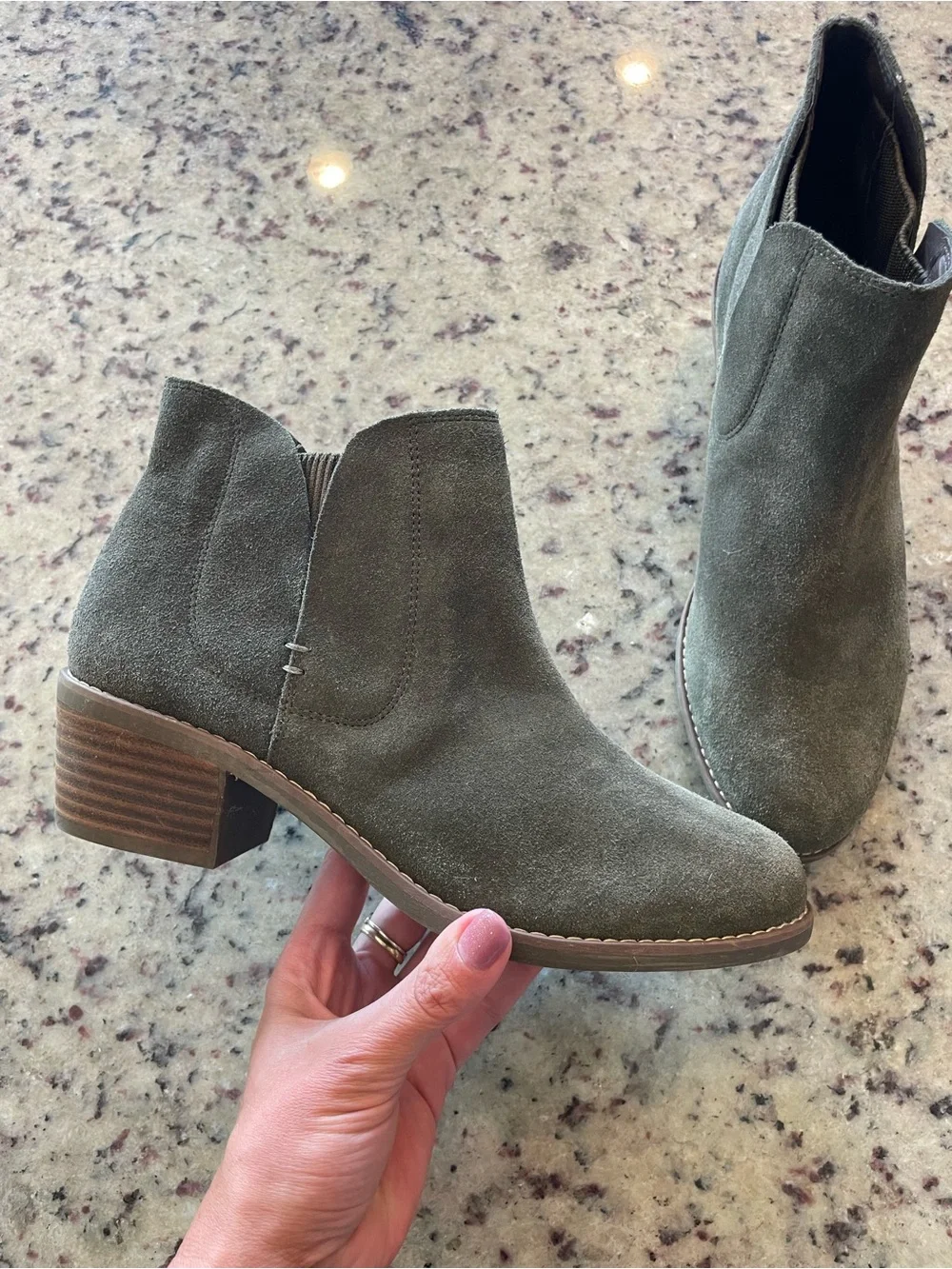 New Women's Suede Ankle Booties in Olive Green 8.5